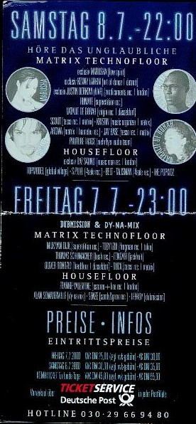 Flyer vom Club MATRIX  (Hinten)